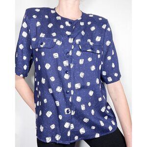 Vintage 90s short sleeved blouse navy with white abstract spots